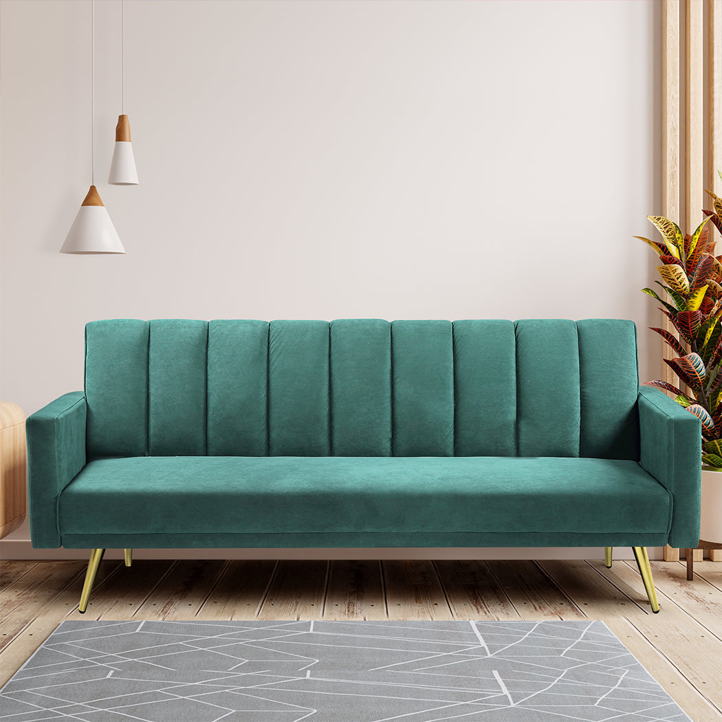 Sofa Bed Convertible Velvet Lounge Recliner Couch Sleeper 3 Seater Green