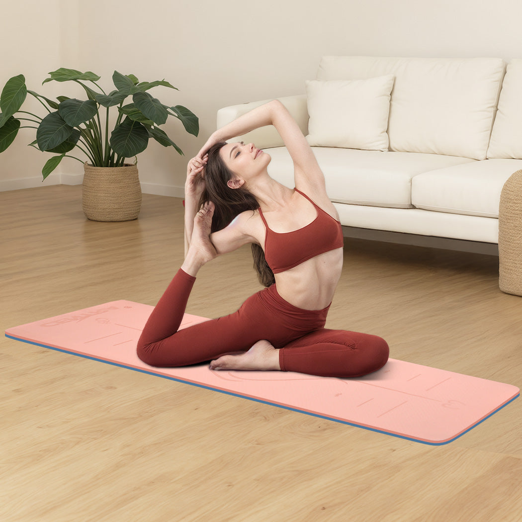 Yoga Mat Dual Colour Body Position Lines Pink