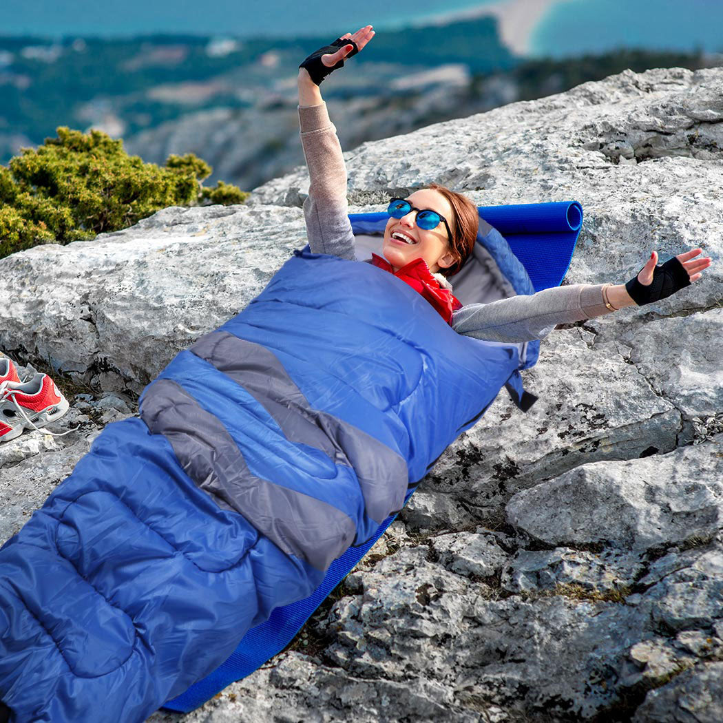 Single Sleeping Bag Outdoor Camping Thermal Waterproof Comfortable Blue Hiking