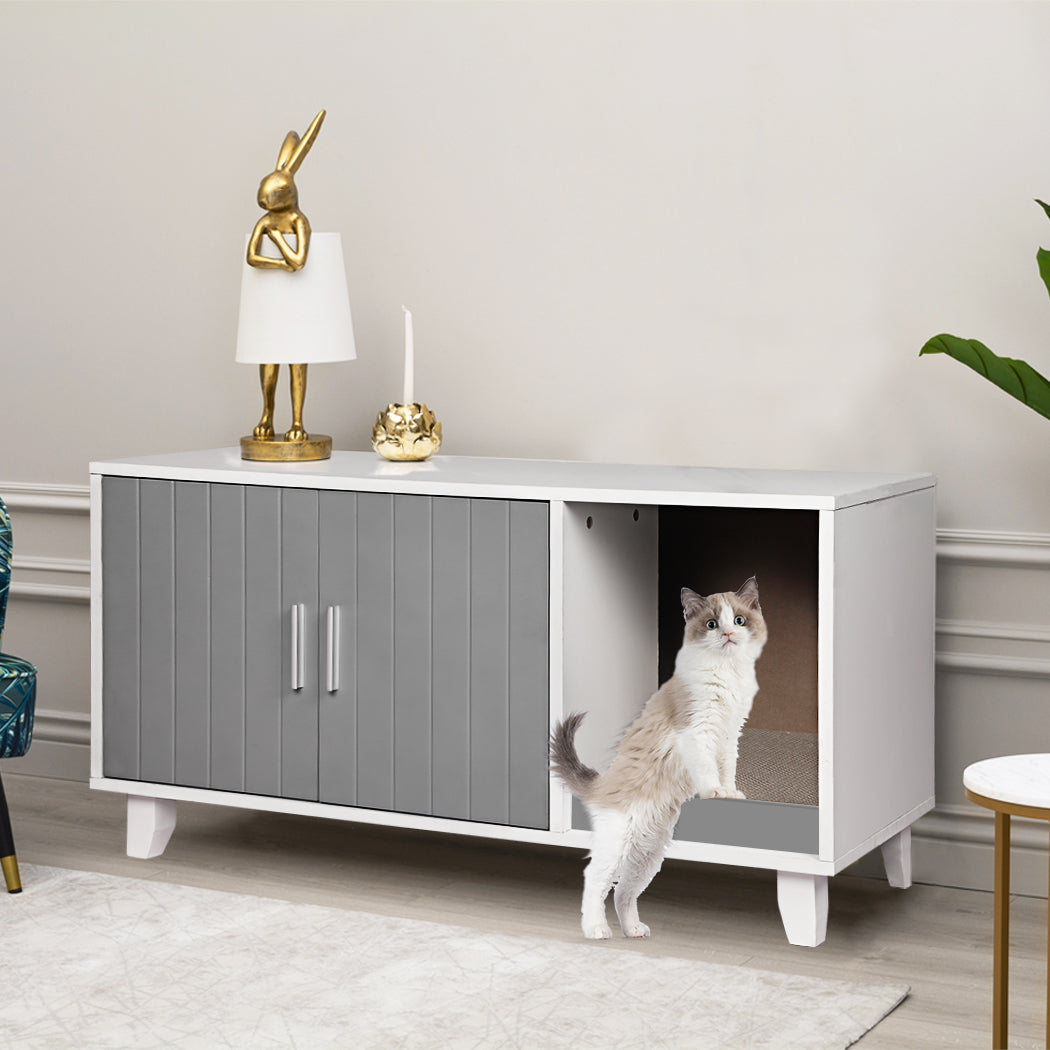 Pawz Enclosed Cat Litter Cabinet Box Grey Stylish And Discreet For Cats