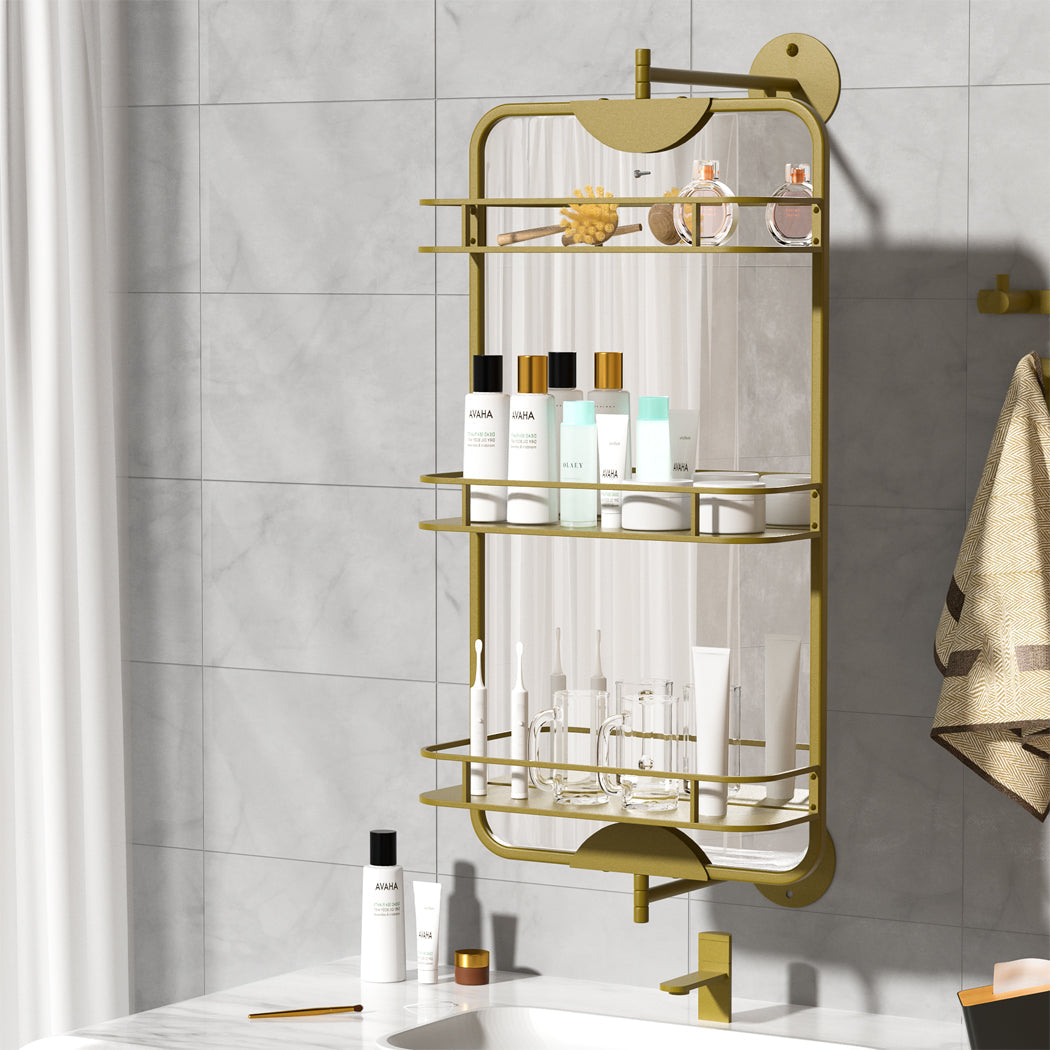 Yezi 360 Swivel Bathroom Wall Mirrors With Storage Gold
