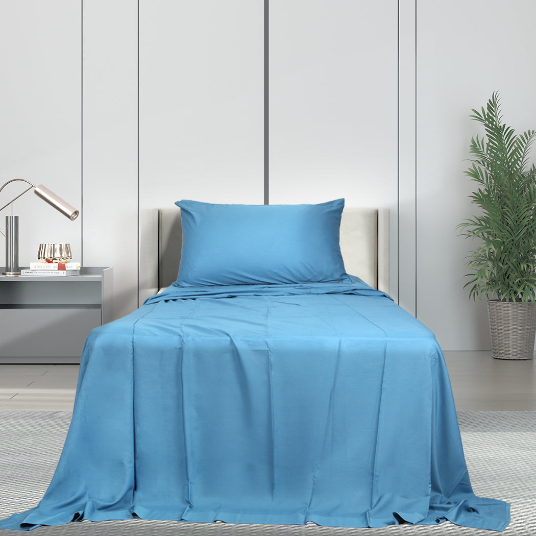Dreamz 3 Piece Single Size 100% Bamboo Bed Sheet Set Blue