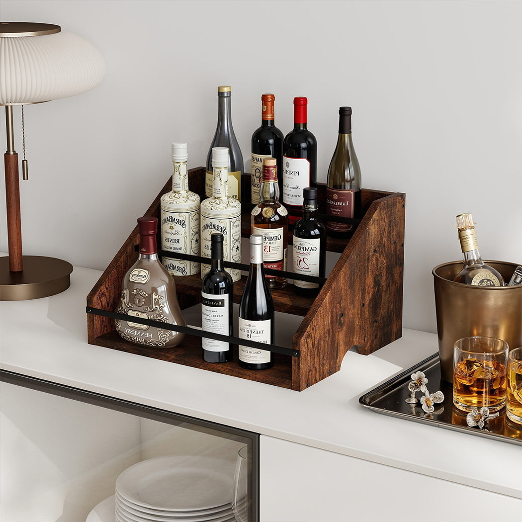 Toque Countertop Wine Rack 3 Tier Wood & Metal Organizer