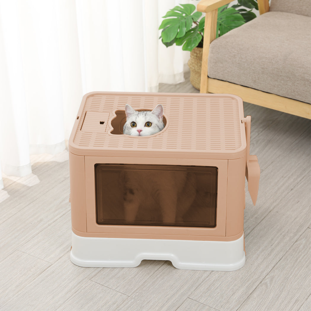 Pawz Foldable Cat Litter Box Tray Enclosed Pink