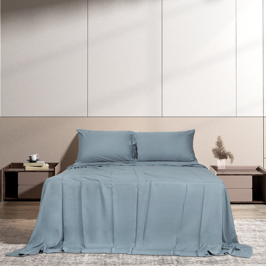 Dreamz 4Pcs Double Size 100% Bamboo Bed Sheet Set Grey Soft Breathable Hypoallergenic
