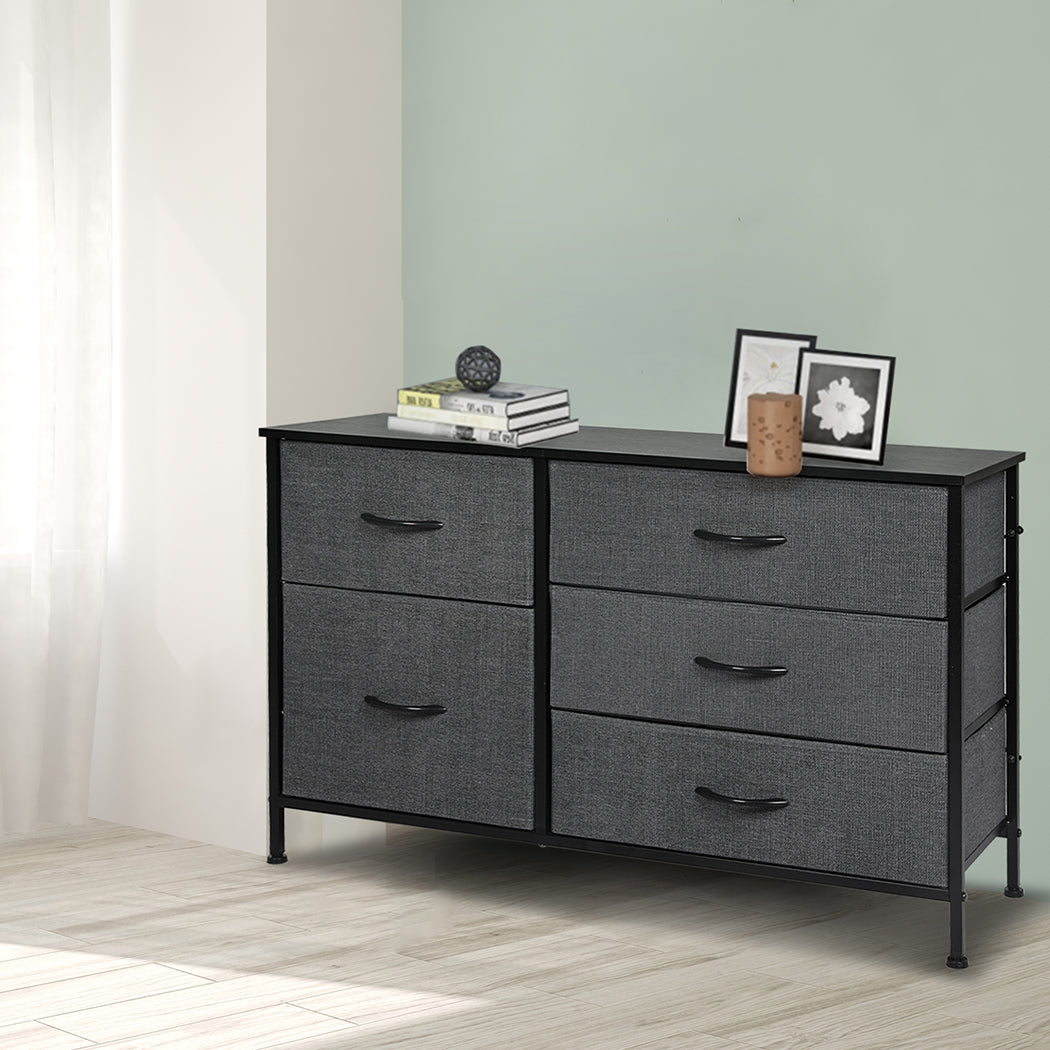 Storage Cabinet Tower Chest 5 Drawers Dark Grey