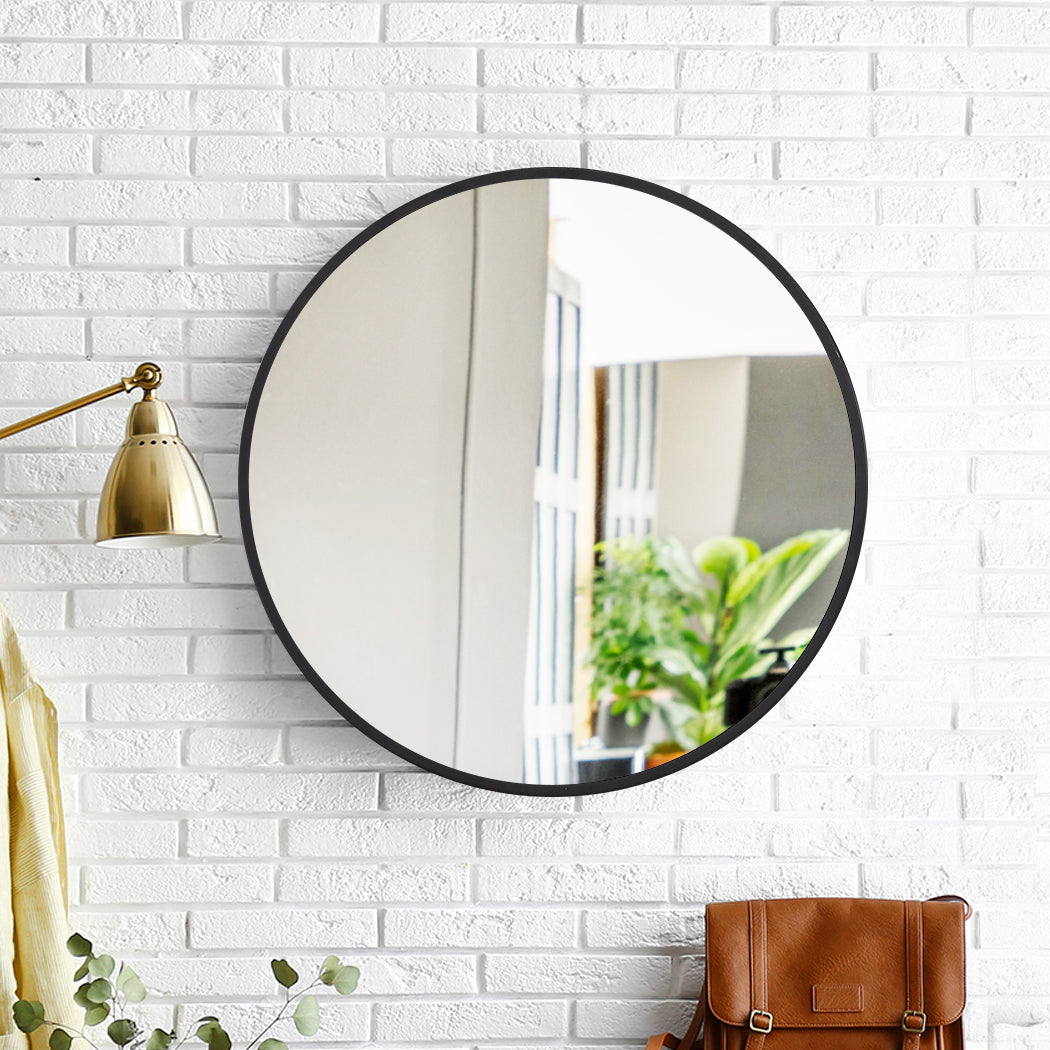 Black Wall Mirror Round Shaped Bathroom Makeup Medium 60Cm