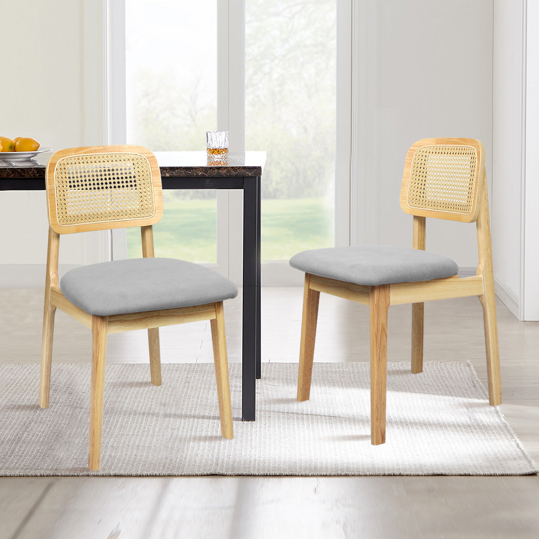 Set Of 2 Armless Dining Chairs With Wood And Rattan Natural For Modern Spaces
