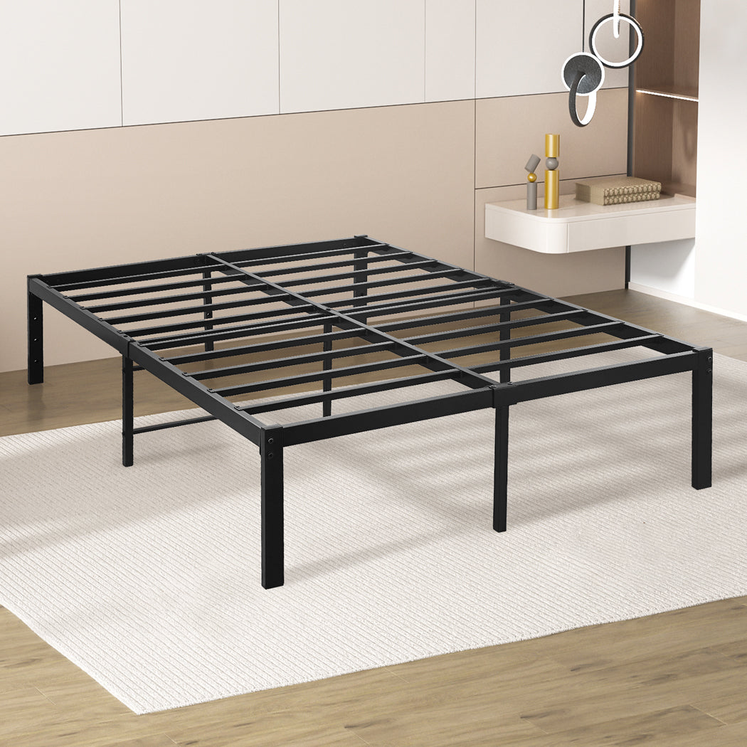 137Cm X 190Cm 40Cm Metal Bed Frame Heavy Duty Storage Space Black