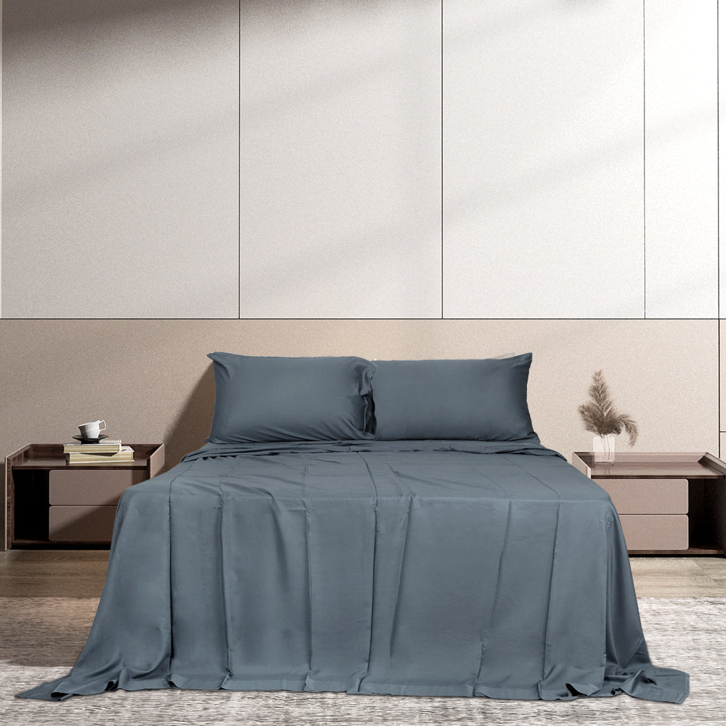 Dreamz 4Pcs Double Size 100% Bamboo Bed Sheet Set In Charcoal Colour