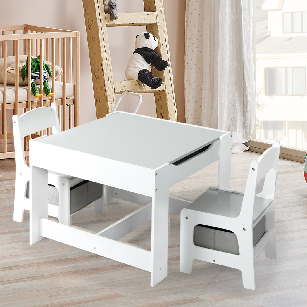 Bopeep Kids Table And Chairs Set Storage White Grey