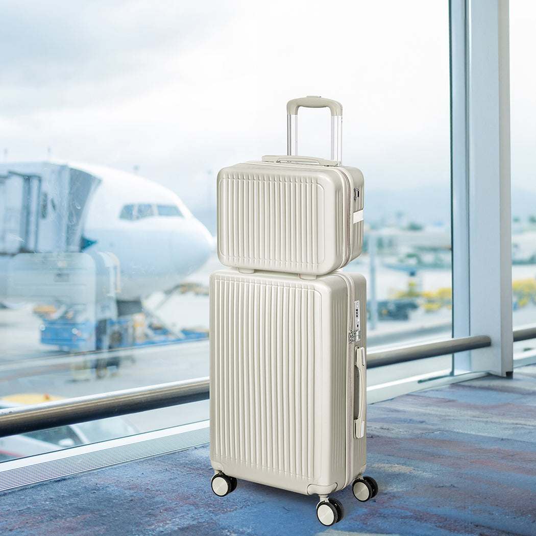 2Pc Luggage Suitcase Trolley White 14"+20"