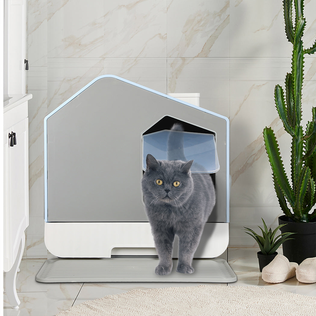 Pawz Fully Enclosed Cat Litter Box Mat Blue Easy Cleanup And Odor Control For Cats