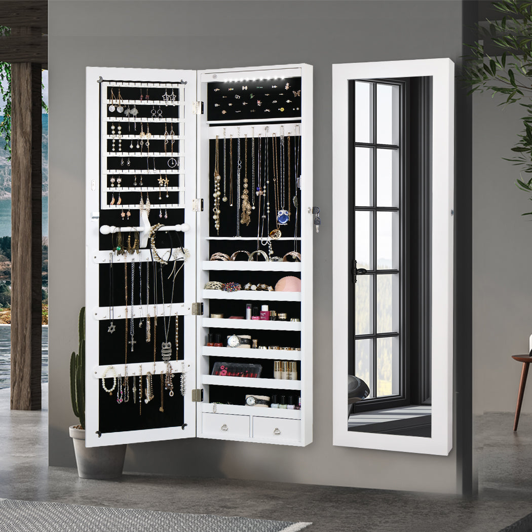 37Cm X 8.7Cm 120Cm Mirror Jewellery Cabinet Makeup White