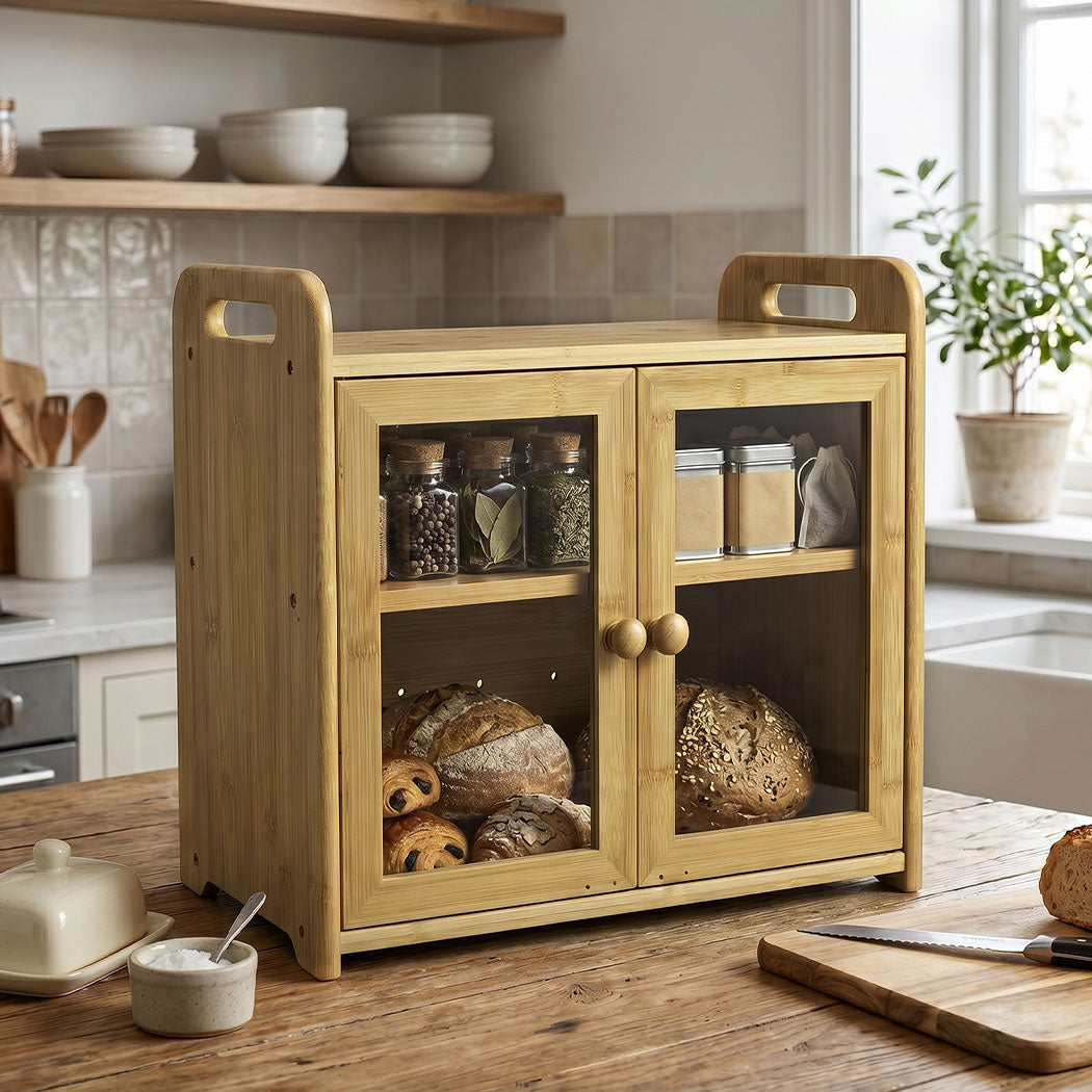 Toque 2 Tier Bamboo Bread Box 20L Kitchen Counter Storage