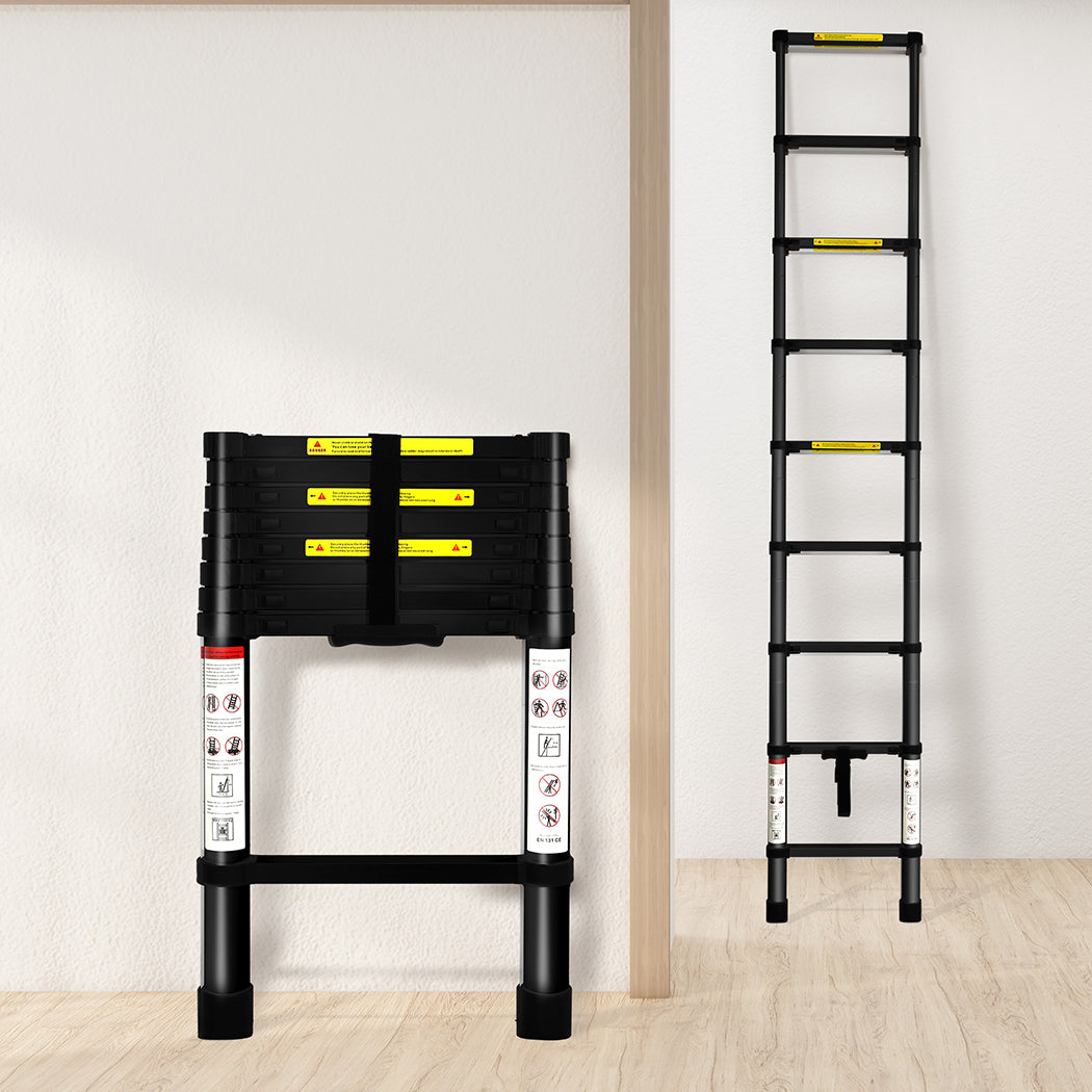 Traderight Multipurpose Aluminium Ladder Telescopic 2.6M Black Meter