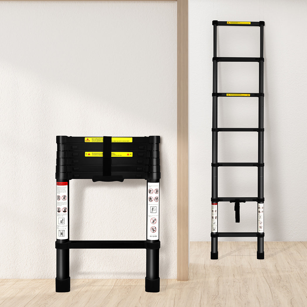 Traderight Multipurpose Aluminium Ladder Telescopic 2M Black Meter