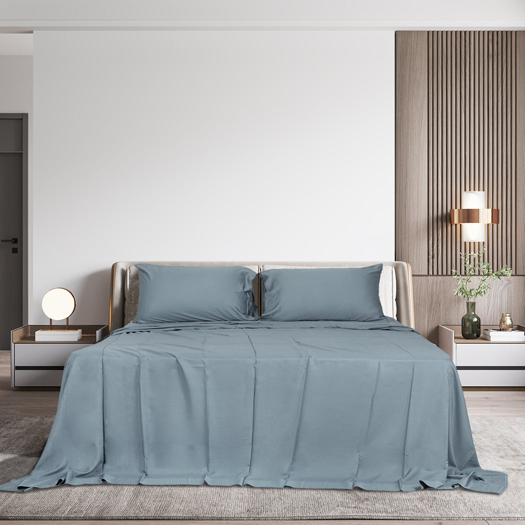 Dreamz 4Pcs King Size 100% Bamboo Bed Sheet Set Grey Colour Soft Breathable Hypoallergenic