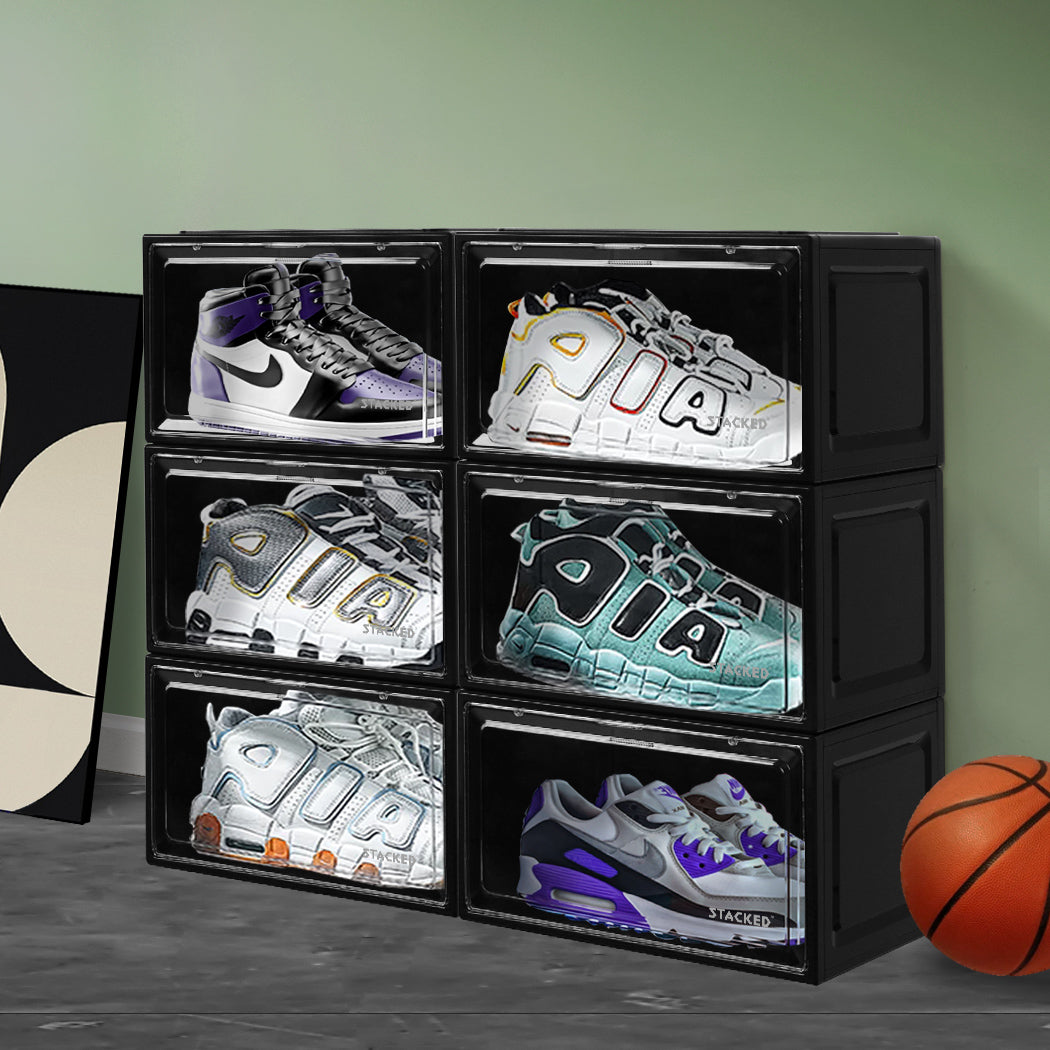 Stacked Shoe Box Acrylic Sneaker Display 6Pc Black