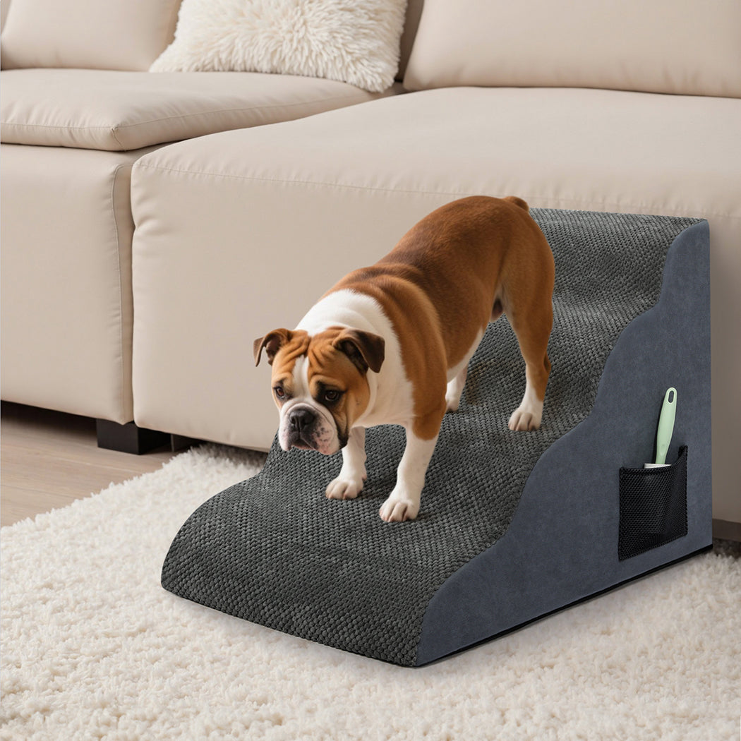 Pawz 4 Step Pet Stairs For Dogs High Density Foam Grey