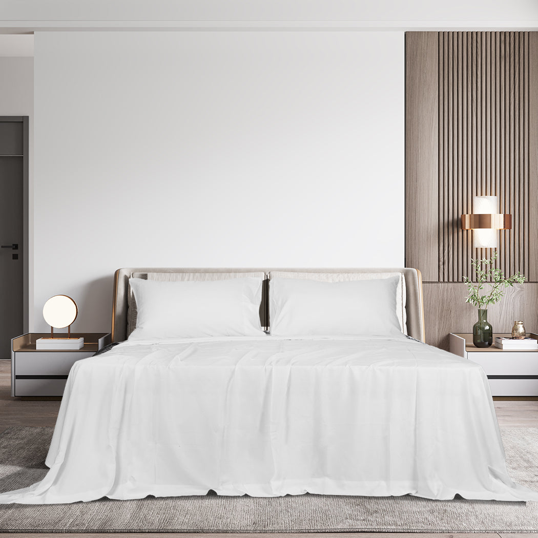 Dreamz 4Pcs Queen Size Bamboo Bed Sheet Set Soft White Breathable Eco Friendly