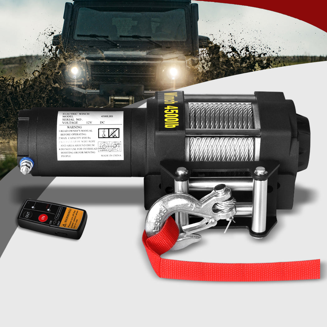 4500Lbs 12V Electric Winch Wireless Remote Control For Atv Trailer And Vehicle Recovery