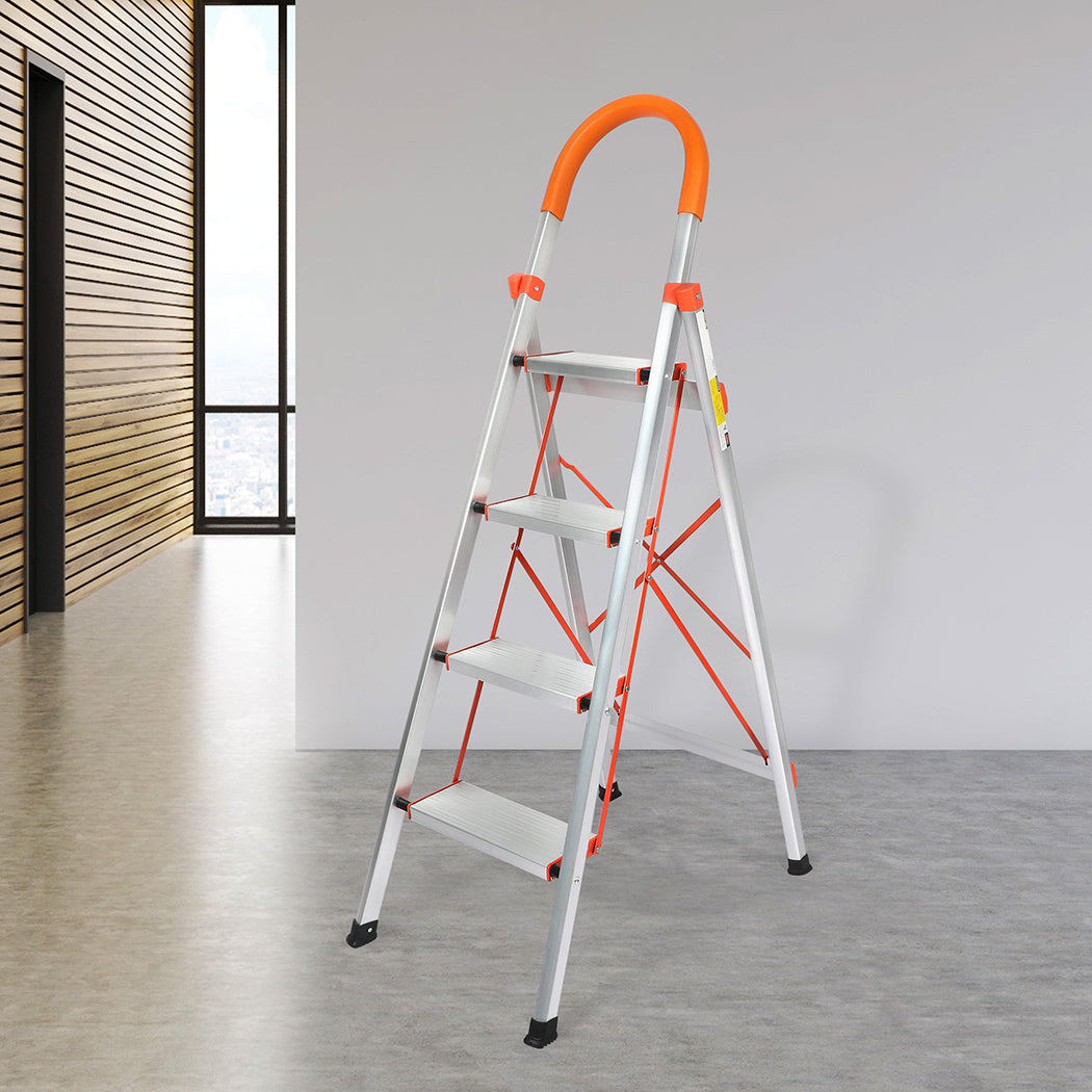 Traderight 4 Step Ladder Folding Aluminium