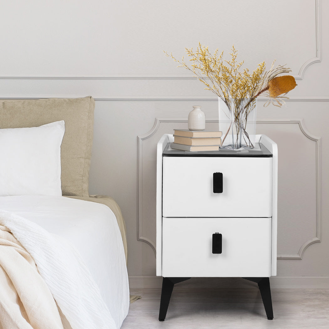 Bedside Table With Led Lights And Drawers Storage Nightstand For Bedroom Organization