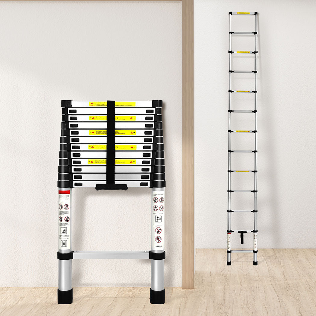 Traderight Multipurpose Ladder Telescopic 3.8M Silver Meter