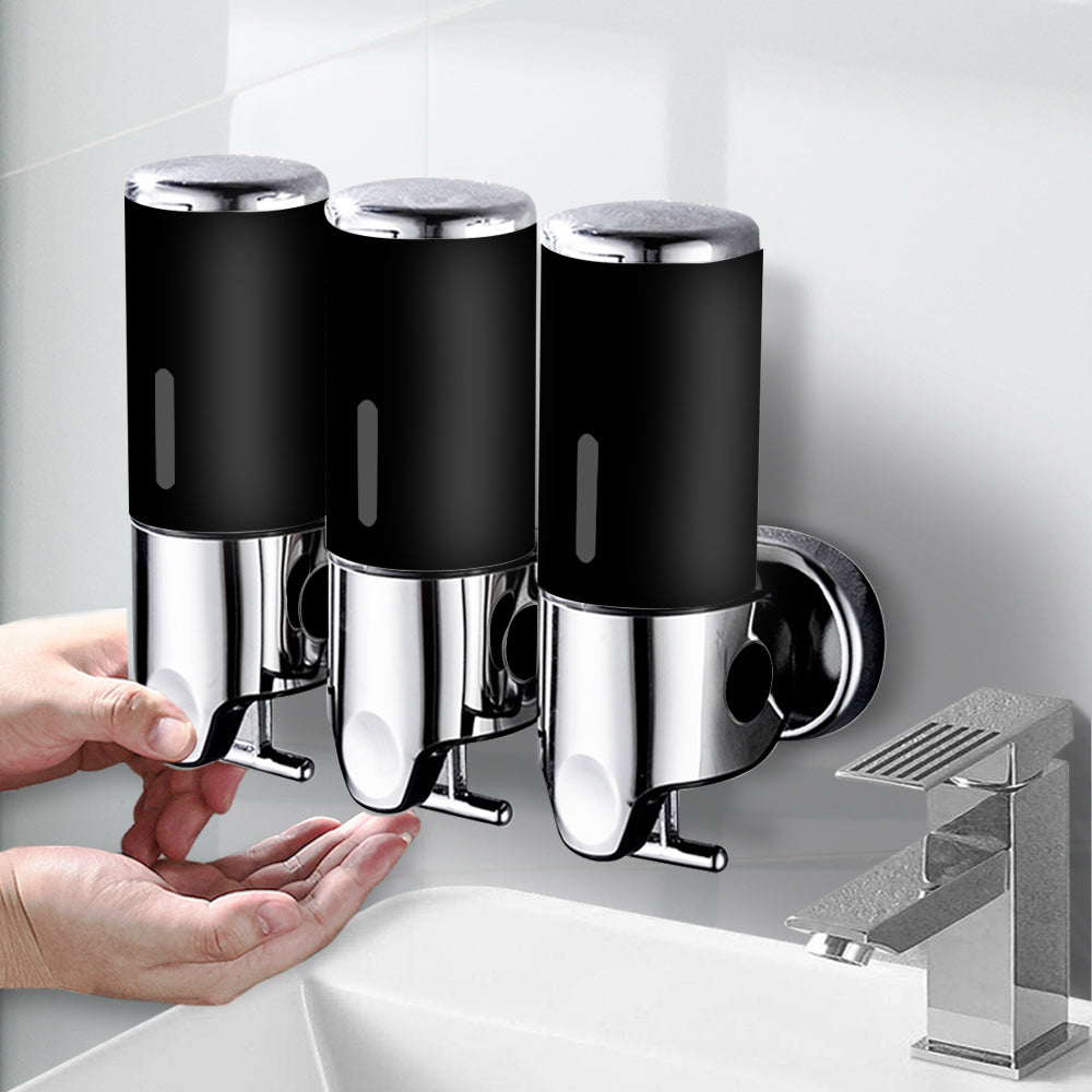 3 Bottles Bathroom Shower Soap Dispenser Black