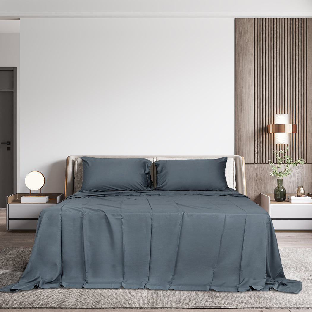 Dreamz 4Pcs Queen Size Bamboo Bed Sheet Set Charcoal Soft Hypoallergenic Breathable