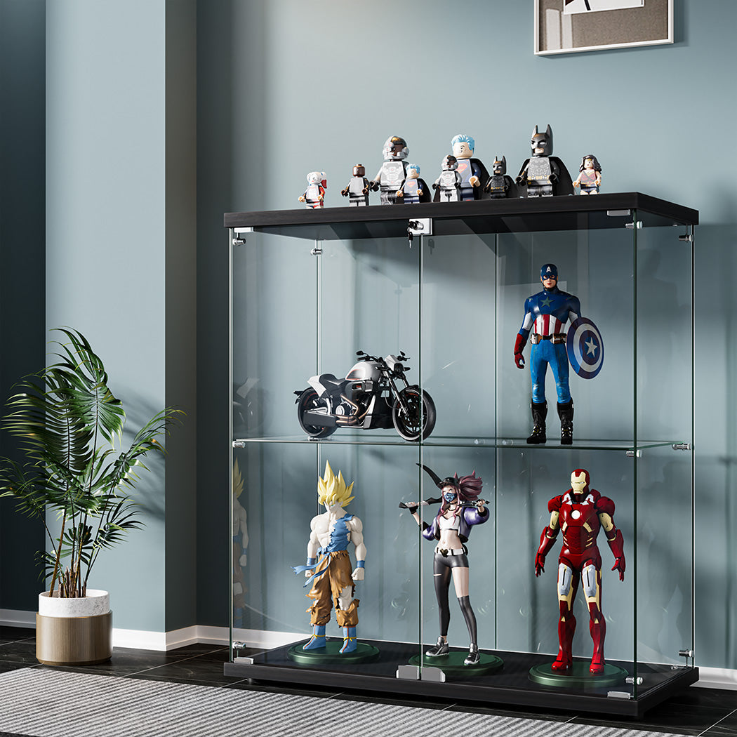 2-Tier Lockable Glass Display Cabinet Secure Storage For Collectibles & Dcor
