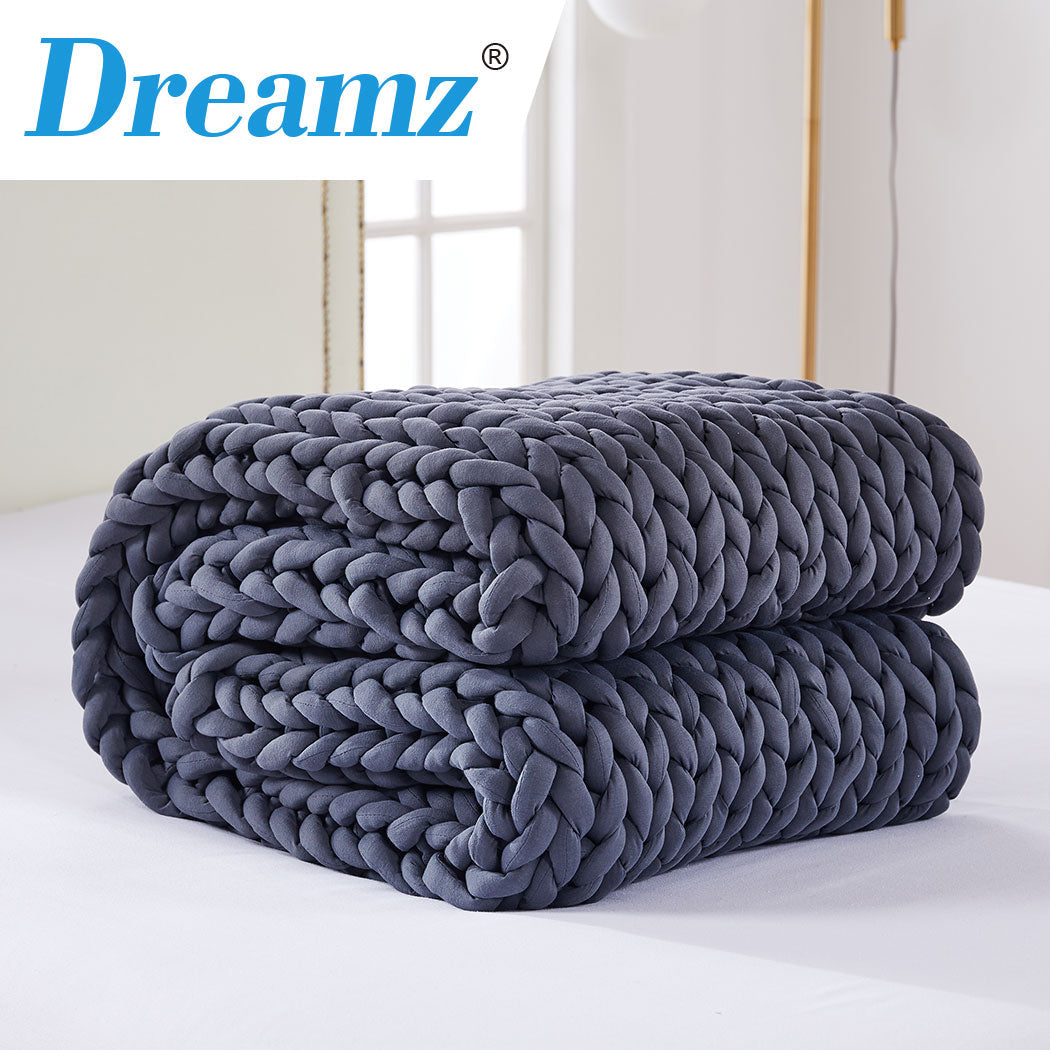 Dreamz Knitted Weighted Blanket Chunky Dark Grey Queen 9Kg