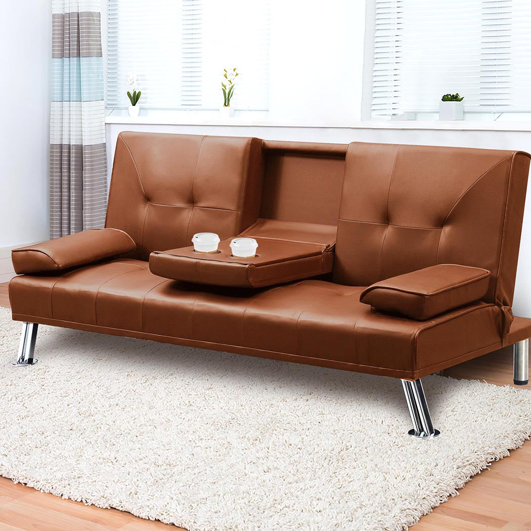 3 Seater Sofa Bed Adjustable Recliner Brown
