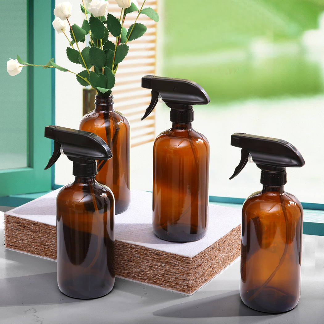 4X 500Ml Amber Black Glass Spray Bottles Trigger