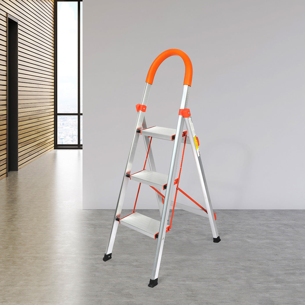 Traderight 3 Step Ladder Folding Aluminium