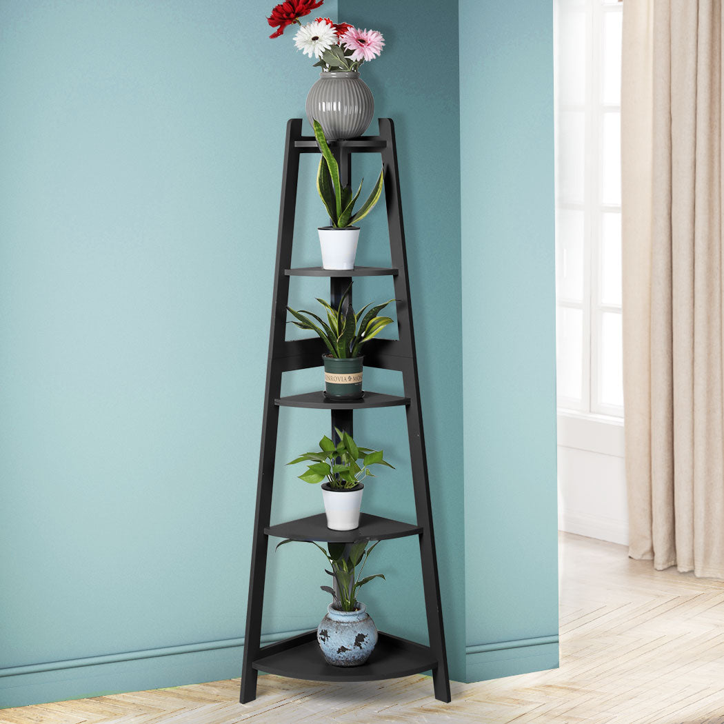 Black 5 Tier Corner Shelf Storage Unit For Home Organization And Display