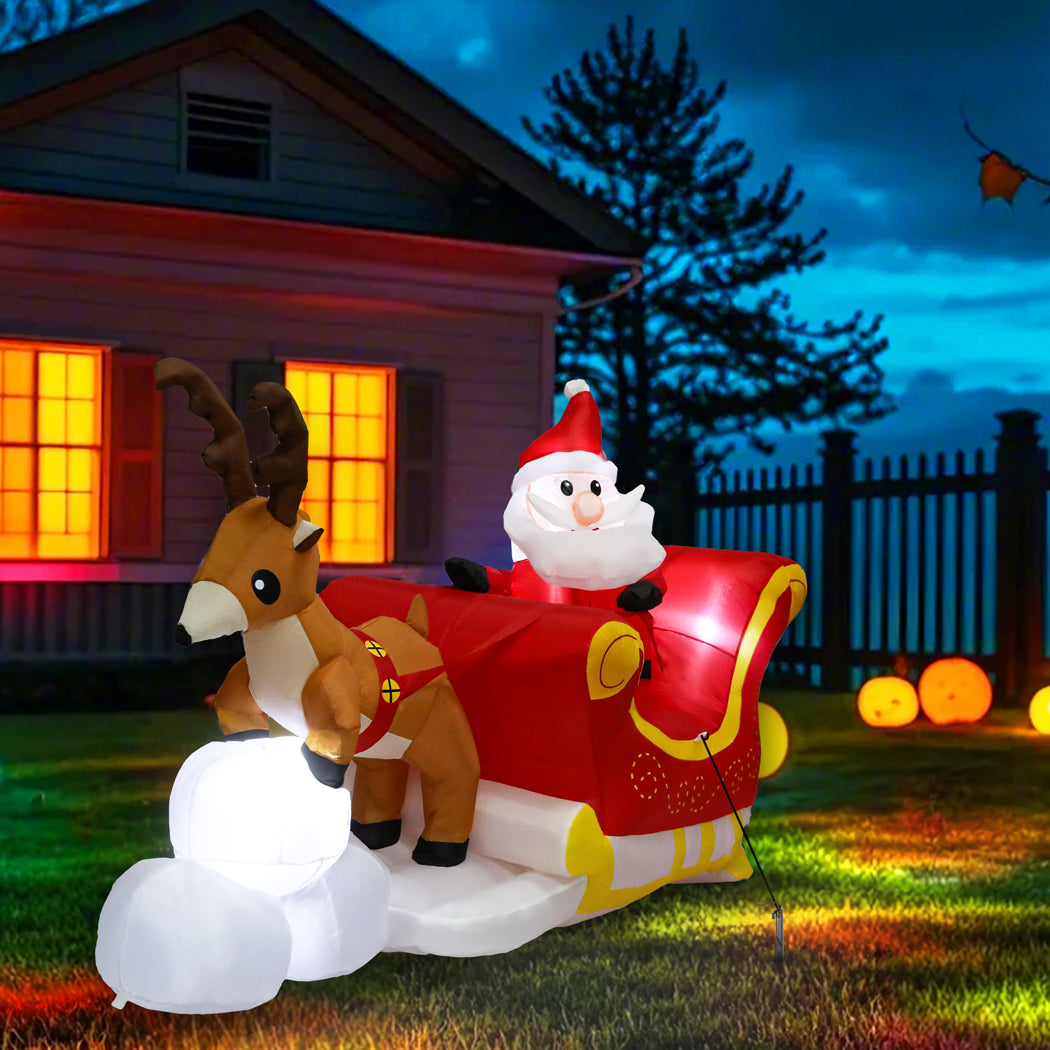 Santaco Christmas Inflatables Outdoor Claus Reindeer Sleigh Lights Decor
