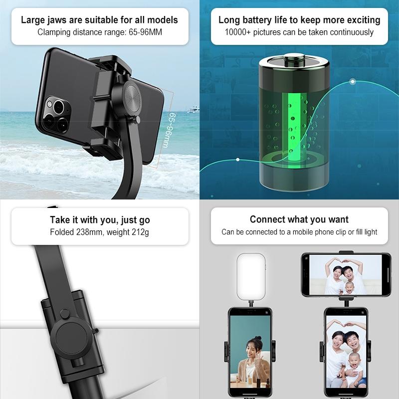 Foldable 3 In 1 Gimbal Stabilizer With Bluetooth Remote And Selfie Stick For Smartphones