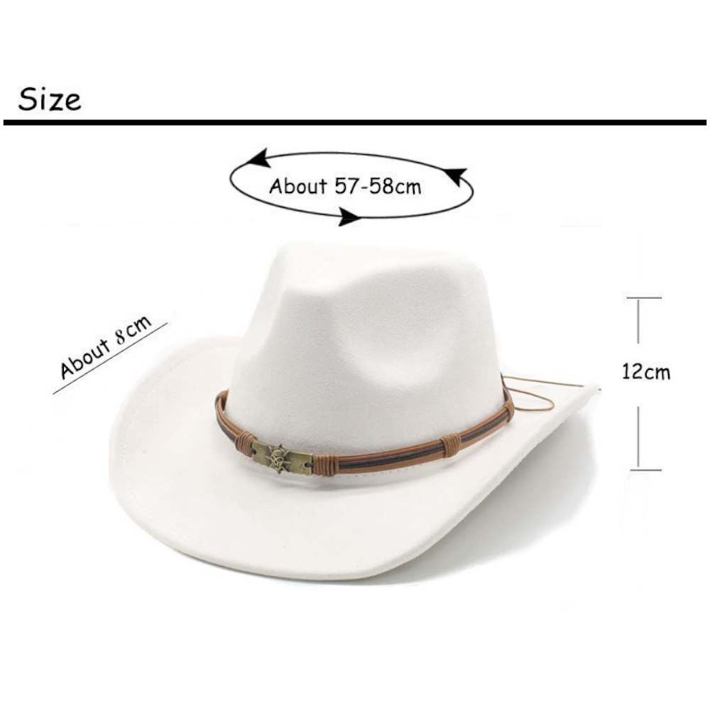 Elosung Milky White Unisex Faux Suede Western Cowboy Hat Wide Brim Fedora For Outdoor Travelm(57 58Cm)