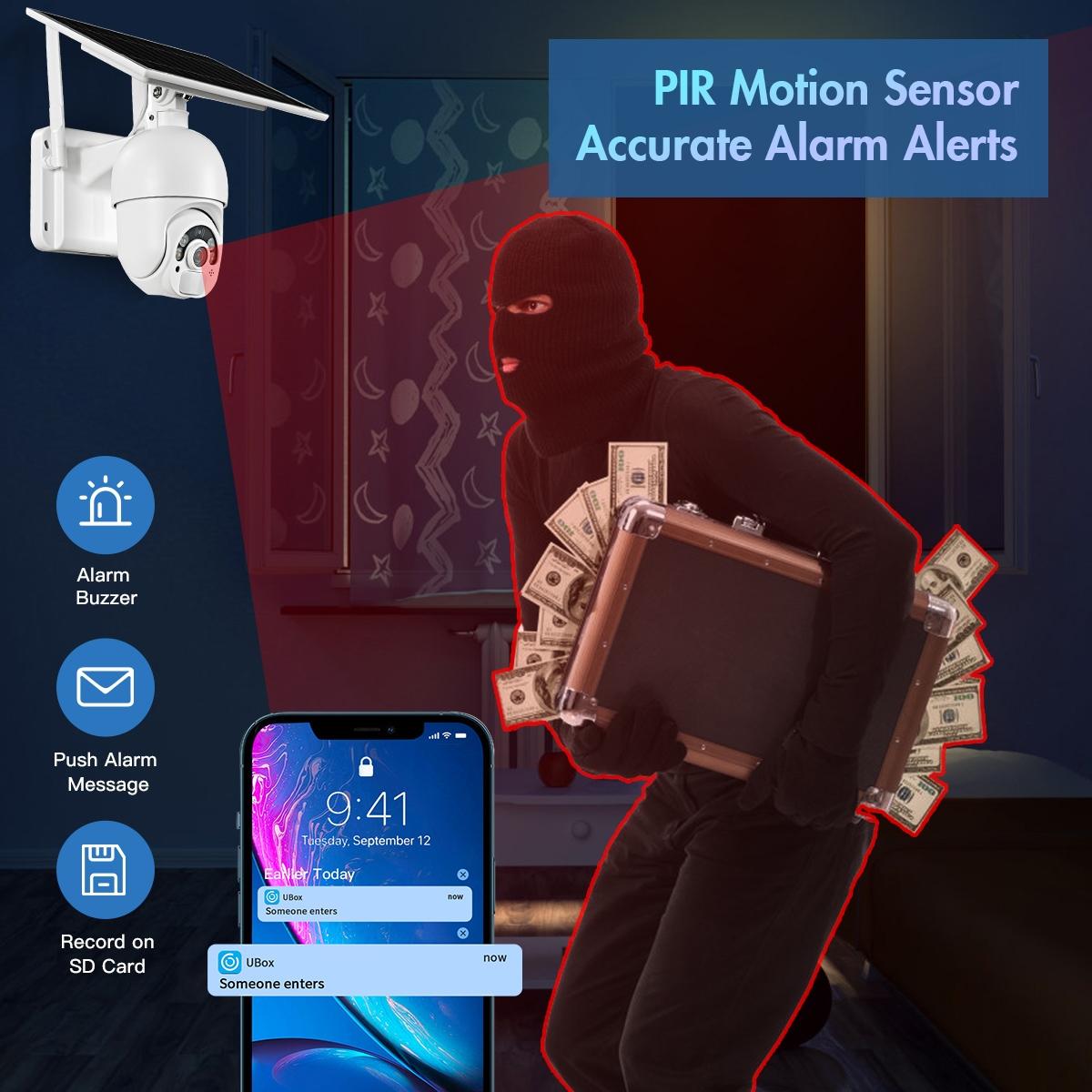 Solar Powered Wifi Camera 1080P Hd Pir Alarm Night Vision Two Way Audio Security
