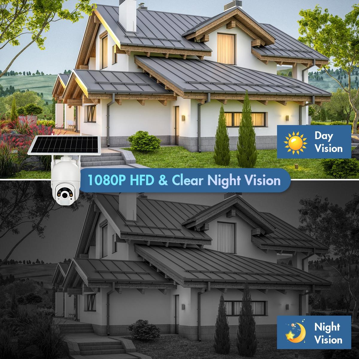 Solar Powered Wifi Camera 1080P Hd Pir Alarm Night Vision Two Way Audio Security