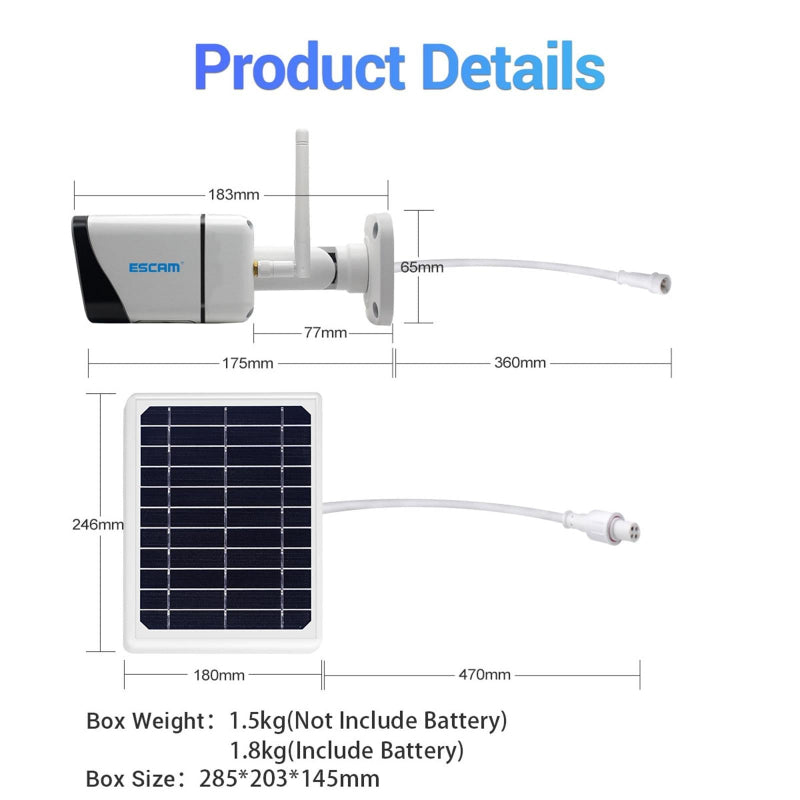 Waterproof Wifi Solar Camera With Night Vision Motion Detection And Two Way Audio