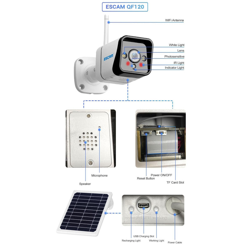 Waterproof Wifi Solar Camera With Night Vision Motion Detection And Two Way Audio