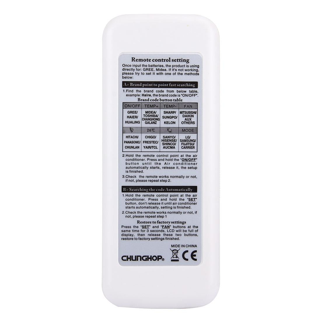 Universal Lcd Air Conditioner Remote Control By Chunghop For Various Brands