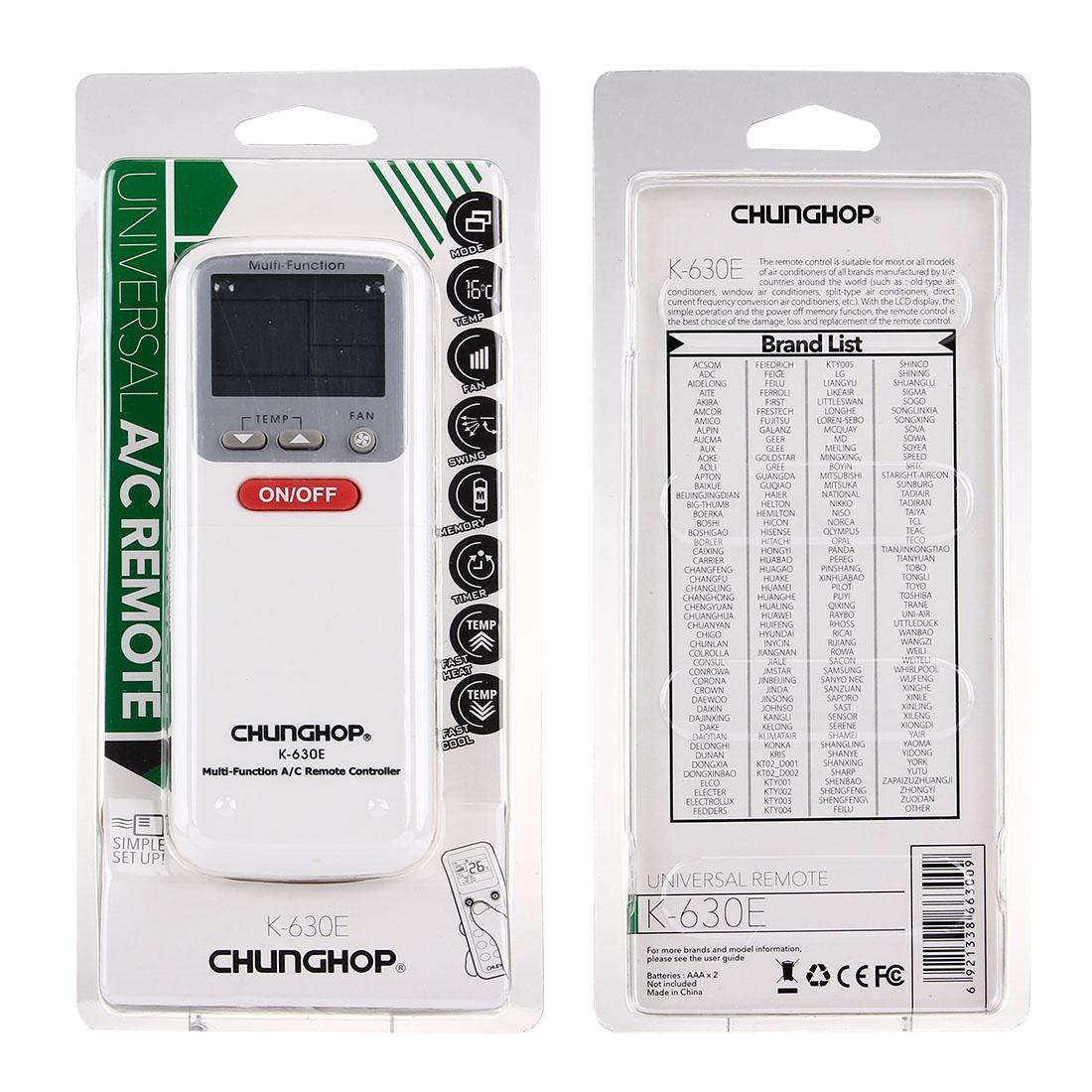 Universal Lcd Air Conditioner Remote Control By Chunghop For Various Brands