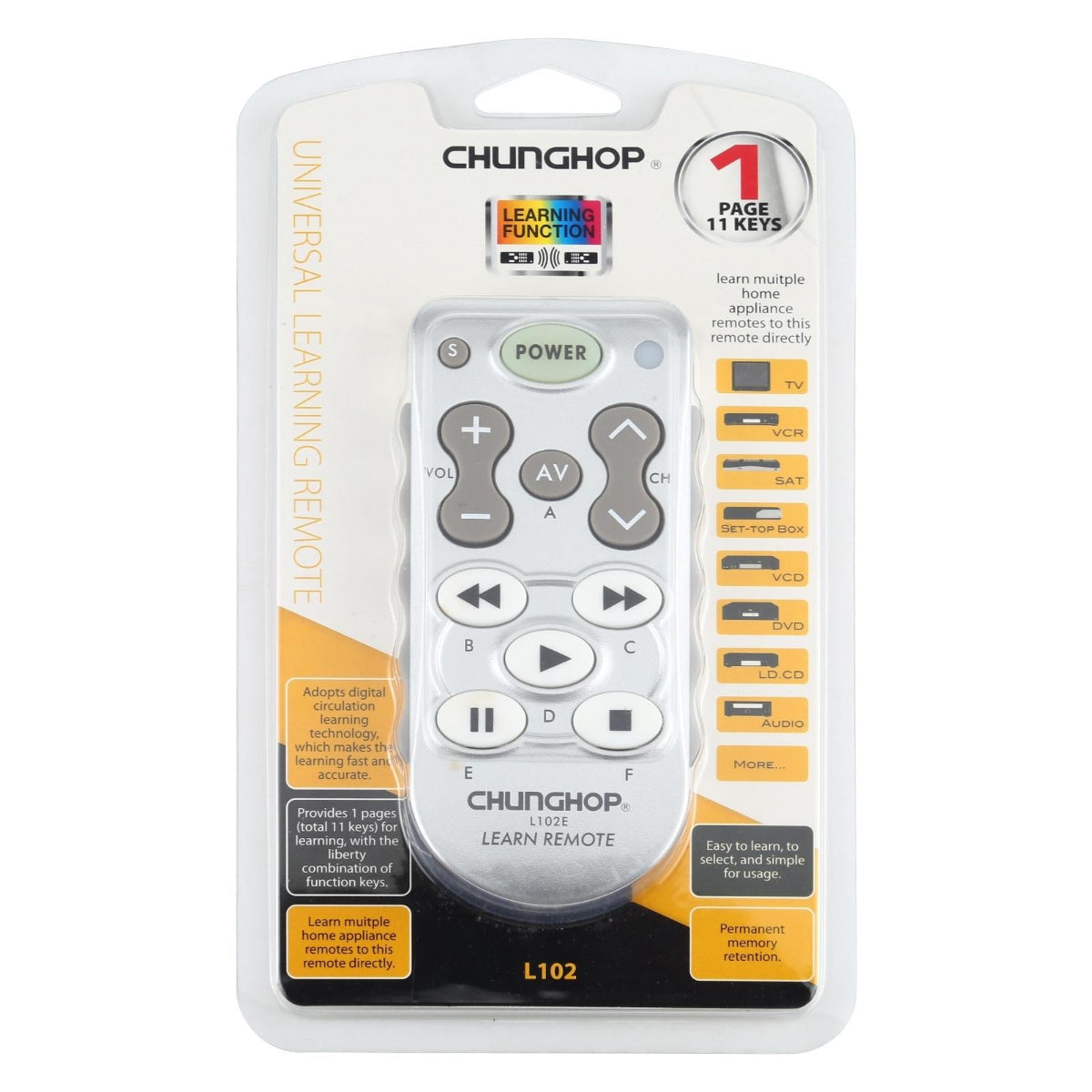 Chunghop L102 Universal Learning Remote Control For Home Entertainment Systems