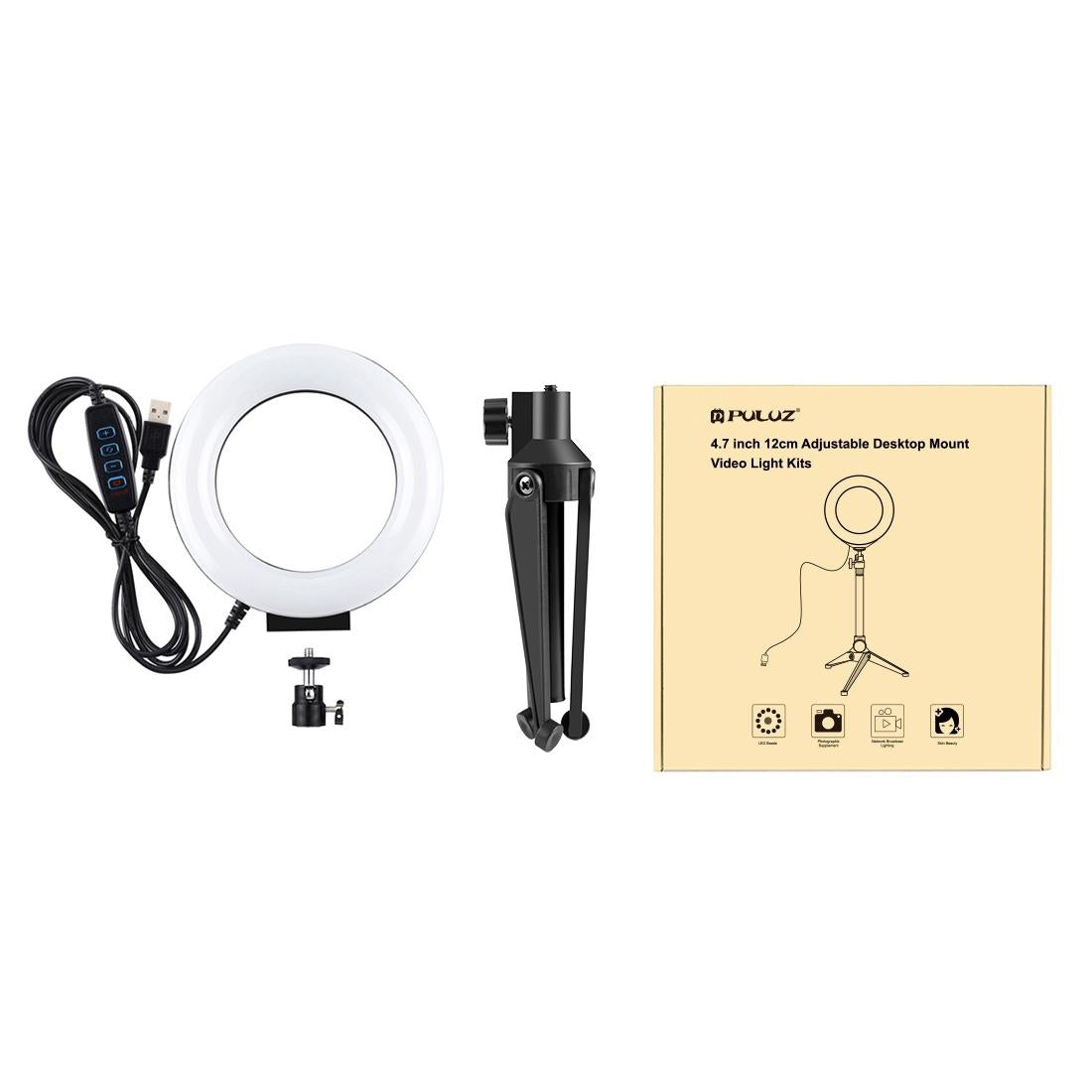 Usb Dimmable Led Ring Light With Tripod Holder And Cold Shoe Ball Head 4.7 Inch