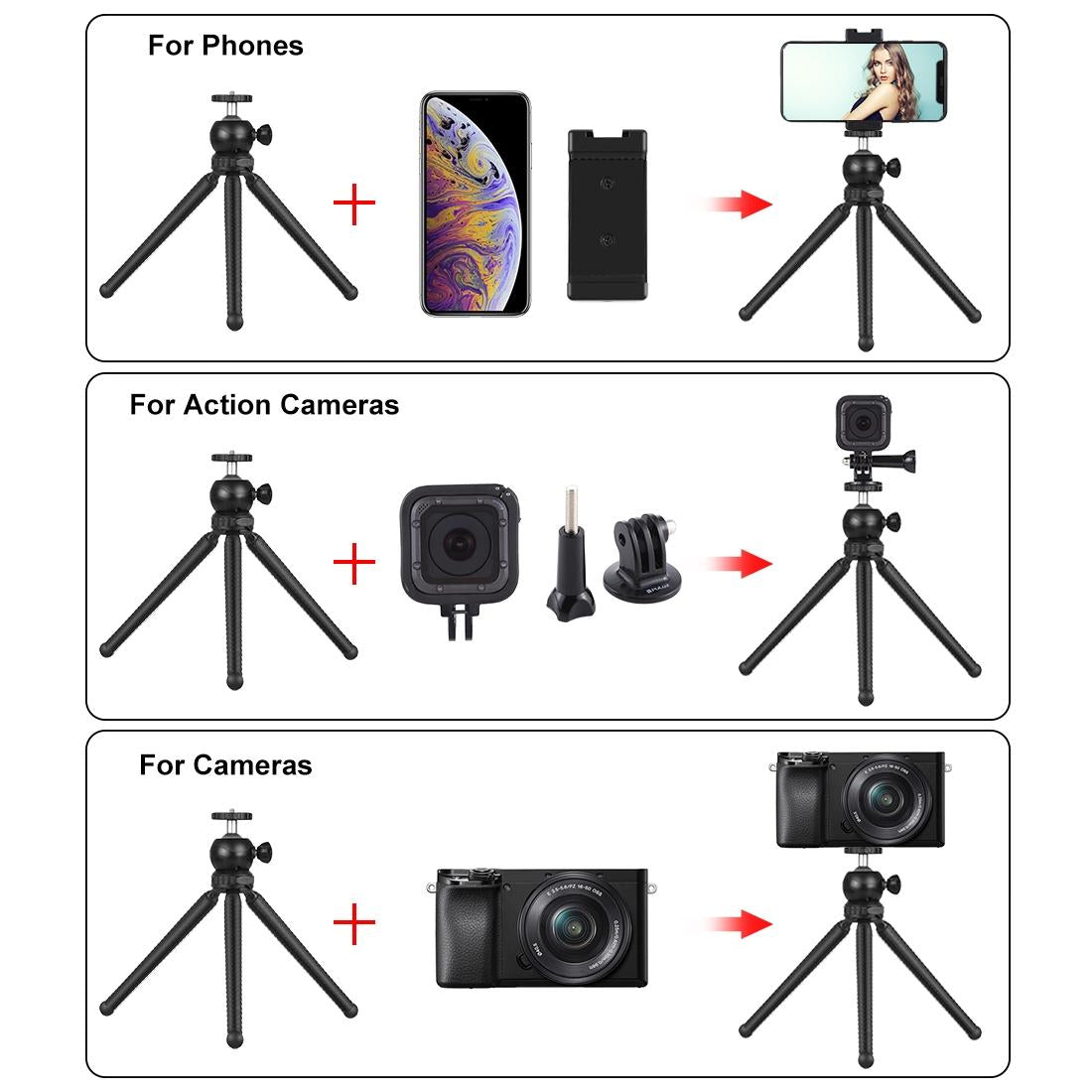 Flexible Mini Octopus Tripod With Ball Head And Phone Clamp For Cameras