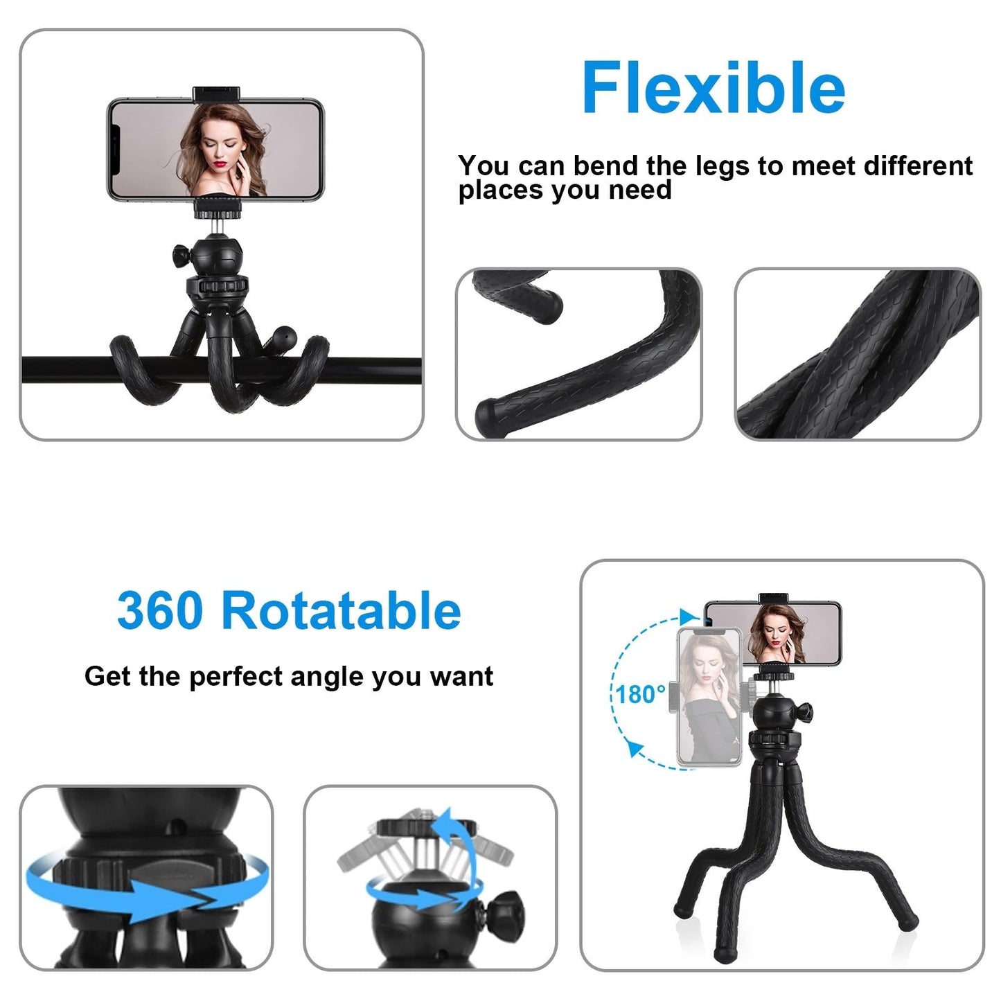 Flexible Mini Octopus Tripod With Ball Head And Phone Clamp For Cameras Smartphones